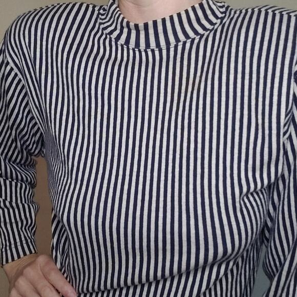 Vintage Cotton 2 Piece Mock Turtleneck Matching Cardigan Vertical Stripes Small - Picture 3 of 10